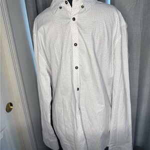 White Blue Button-Up Shirt with Black Buttons